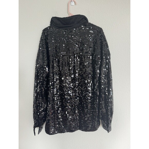 Pretty Little Thing Black Sequin Blazer Button Down Top Size 8 Disco Party Girly - Picture 5 of 9